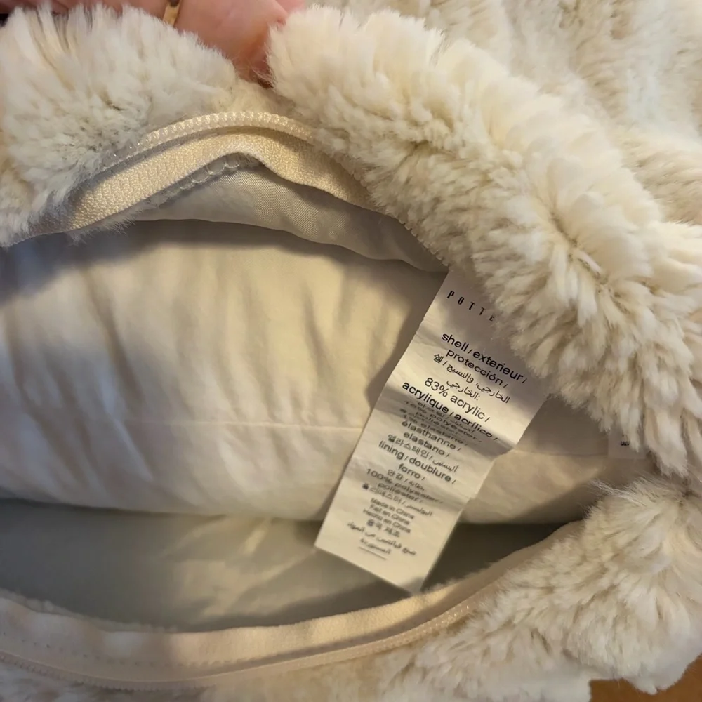 Pottery Barn 18” Square Faux Fur Ruched Ivory Pillow Cover